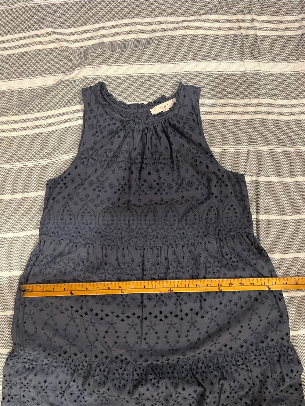 LOFT Navy Blue Eyelet Tiered Sleeveless Dress - Picture 8 of 11
